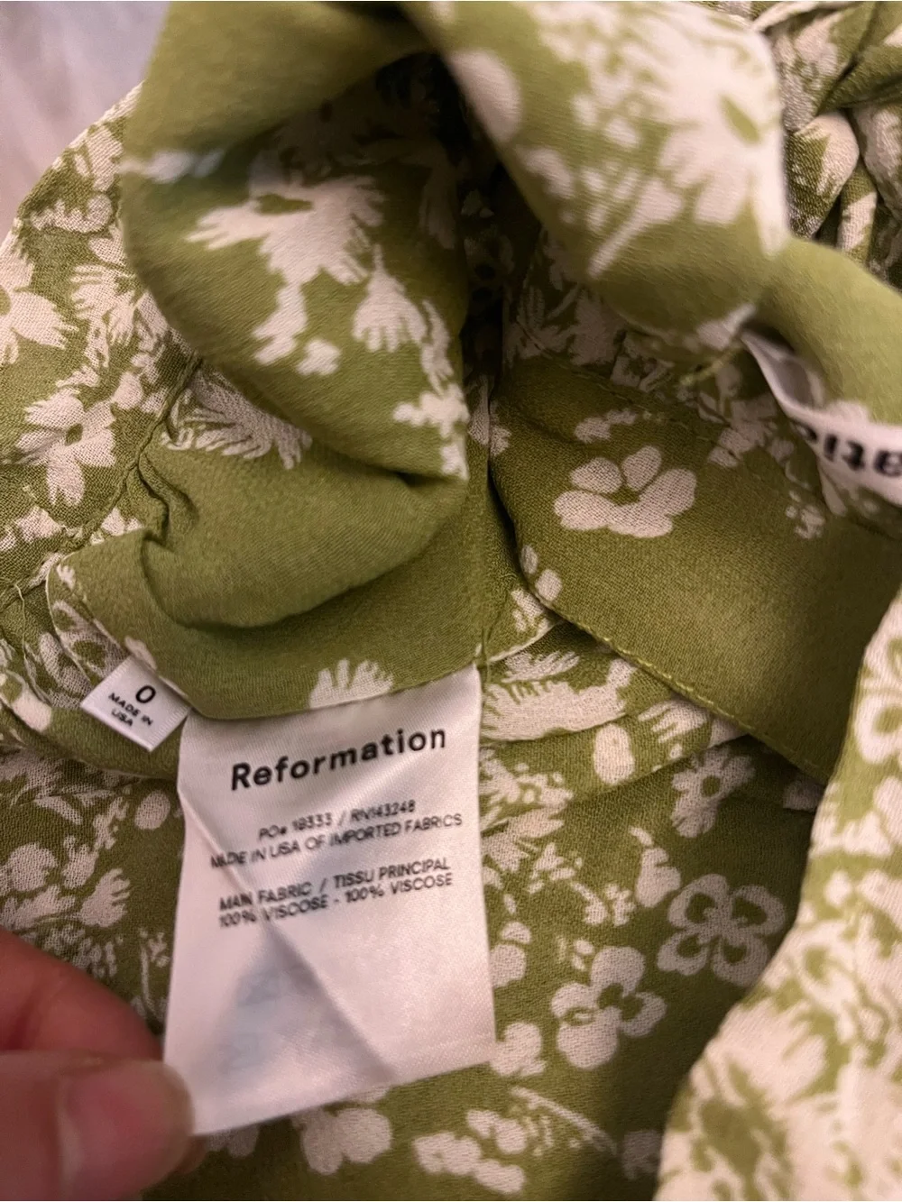 Reformation Green Floral Tie-Back Puff Sleeve Crop Top